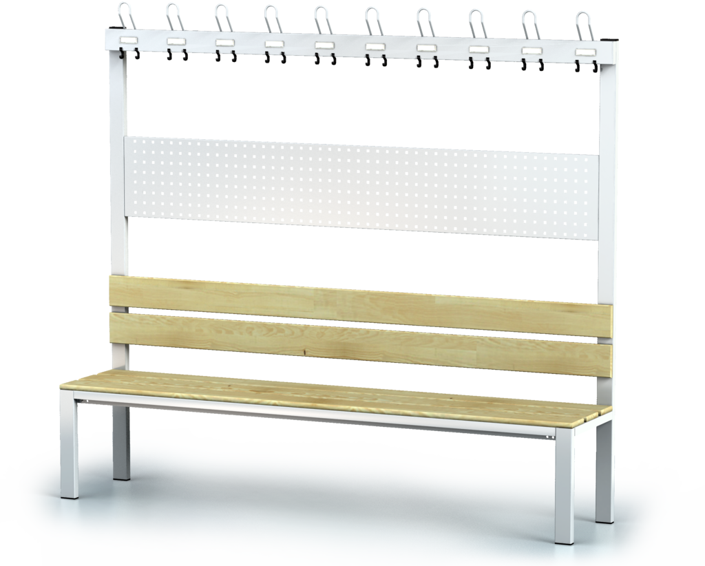 Benches with backrest and racks, spruce sticks -  basic version 1800 x 2000 x 430